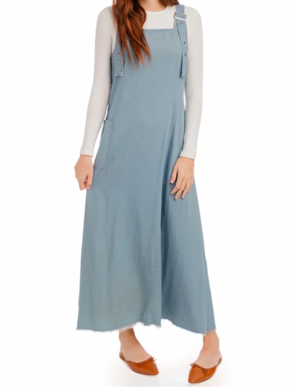 Madison & Park NWT Denim Pinafore Jumper Maxi Dress Light Blue Women’s Size XS